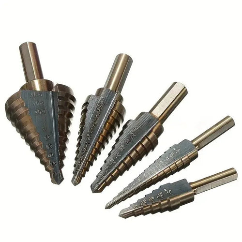 5-Piece High-Speed Step Drill Bit Set – Triangular Shank, Baked Finish