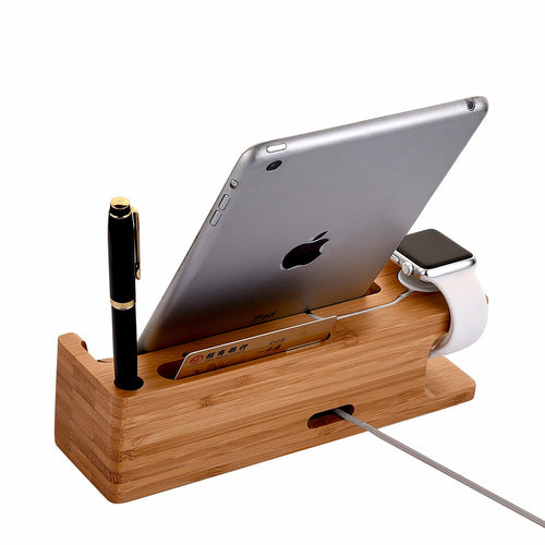 Dual Phone & Watch Holder – Bamboo Desk Organiser Stand