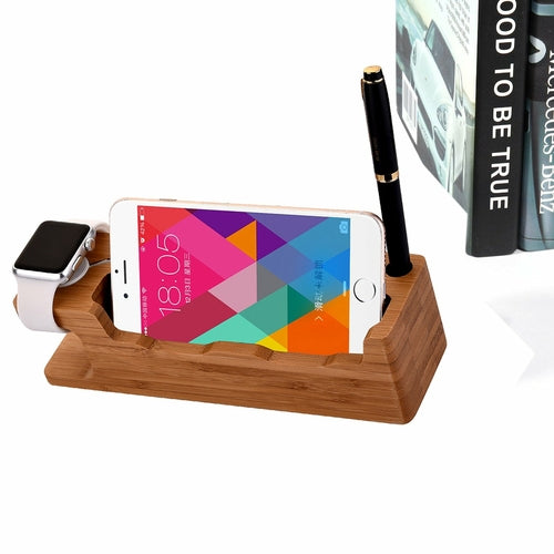 Dual Phone & Watch Holder – Bamboo Desk Organiser Stand