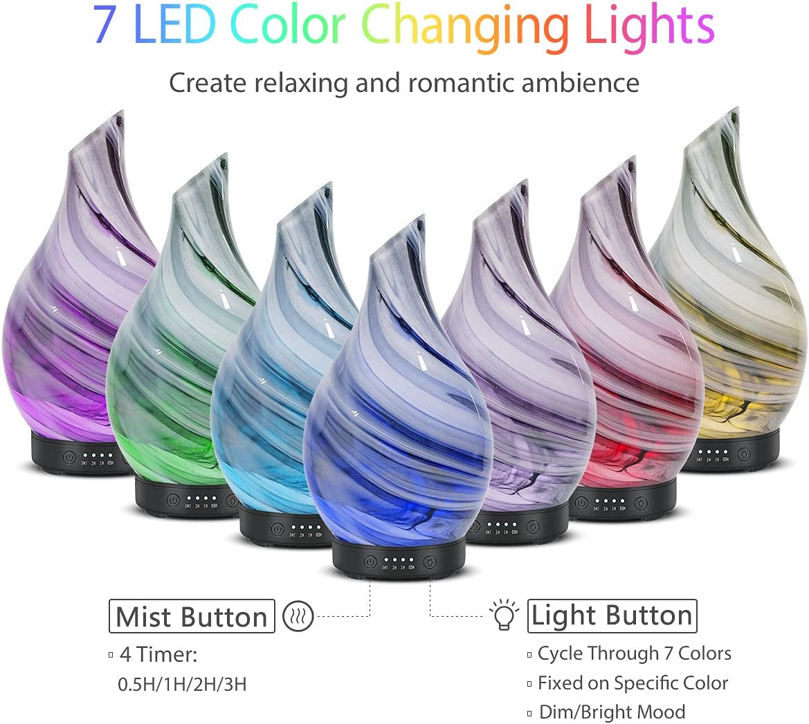 Aroma Essential Oil Diffuser 120ML Ultrasonic Humidifier with Handmade Glass, BPA-Free, Waterless Auto-Off Timer, Ideal for Home, Yoga, and Office Use