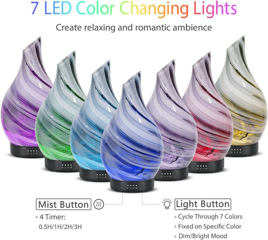 Aroma Essential Oil Diffuser 120ML Ultrasonic Humidifier with Handmade Glass, BPA-Free, Waterless Auto-Off Timer, Ideal for Home, Yoga, and Office Use