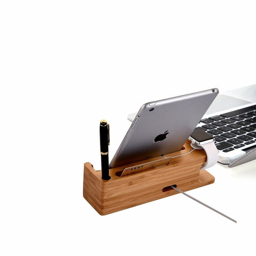 Dual Phone & Watch Holder – Bamboo Desk Organiser Stand