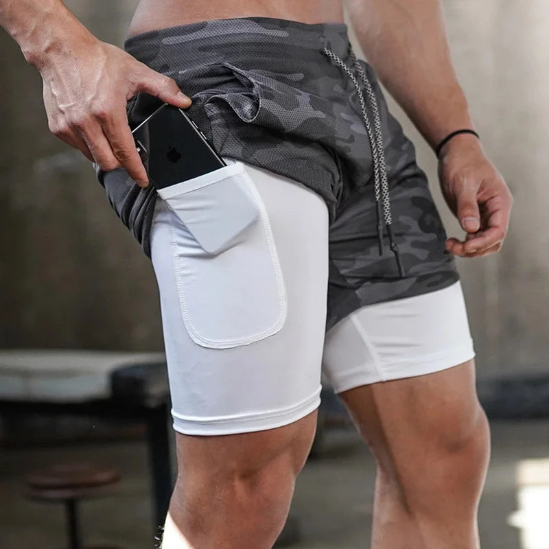Men's 2-in-1 Camo Running Shorts – Quick-Dry Gym Training Shorts