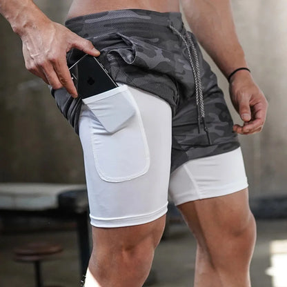 Men's 2-in-1 Camo Running Shorts – Quick-Dry Gym Training Shorts