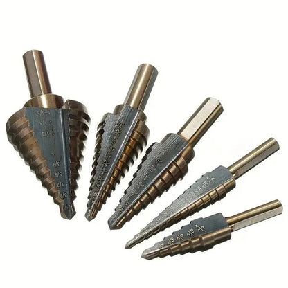 5-Piece High-Speed Step Drill Bit Set – Triangular Shank, Baked Finish