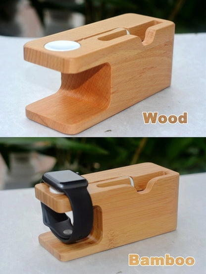 Bamboo Apple Watch & iPhone Holder – 2-in-1 Eco-Friendly Charging Stand