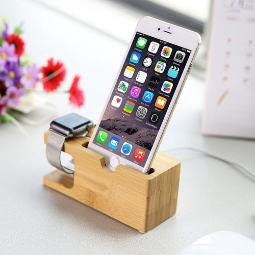 Bamboo Apple Watch & iPhone Holder – 2-in-1 Eco-Friendly Charging Stand