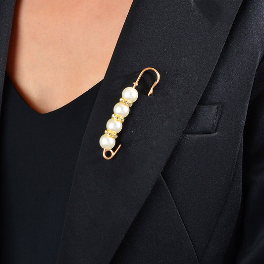 Pearl & Rhinestone Brooch – Decorative Sweater Shawl Clip & Safety Pin