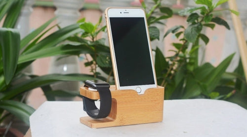 Bamboo Apple Watch & iPhone Holder – 2-in-1 Eco-Friendly Charging Stand