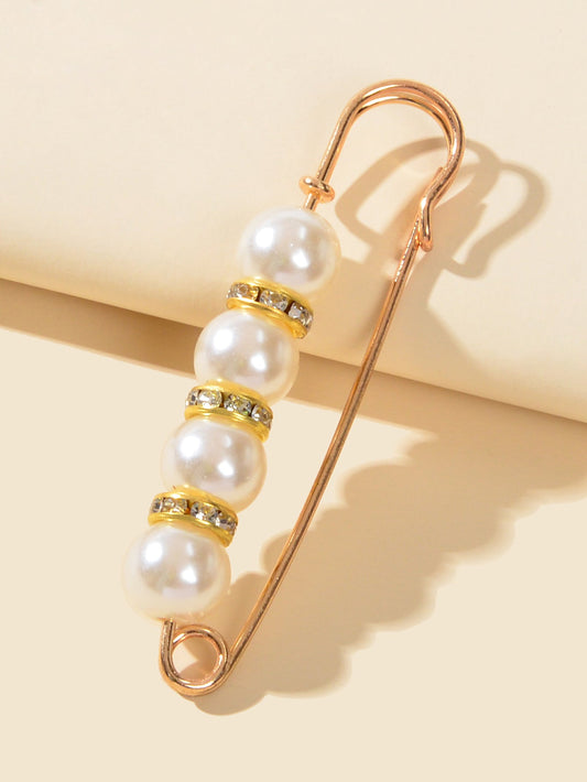 Pearl & Rhinestone Brooch – Decorative Sweater Shawl Clip & Safety Pin