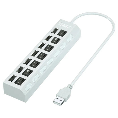 7-Port USB Hub with On/Off Switches & Power Adapter