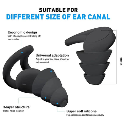 Reusable Silicone Ear Plugs – 3-Layer Noise Cancelling Sleep Buds
