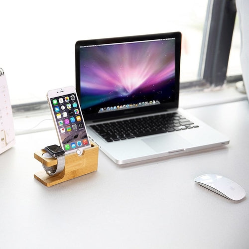 Bamboo Apple Watch & iPhone Holder – 2-in-1 Eco-Friendly Charging Stand