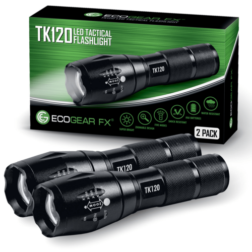 EcoGear FX TK120 LED Tactical Flashlight with Strobe – 2-Pack