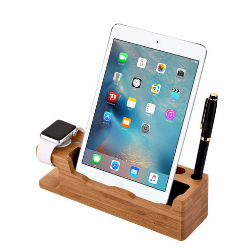 Dual Phone & Watch Holder – Bamboo Desk Organiser Stand