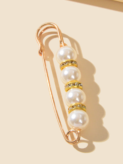 Pearl & Rhinestone Brooch – Decorative Sweater Shawl Clip & Safety Pin