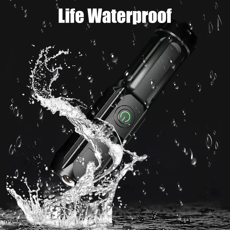 100,000 Lumen Rechargeable LED Flashlight – Waterproof Zoom Torch
