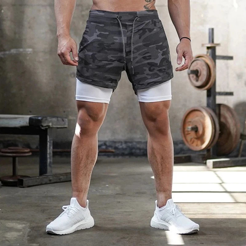 Men's 2-in-1 Camo Running Shorts – Quick-Dry Gym Training Shorts