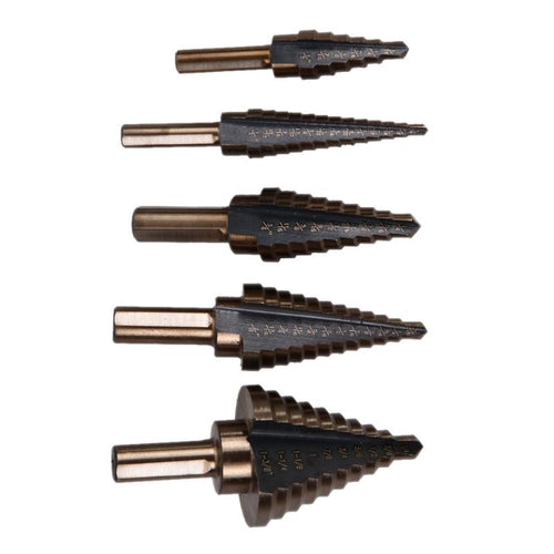 5-Piece HSS Cobalt Step Drill Bit Set – 50 Sizes, Multiple Hole