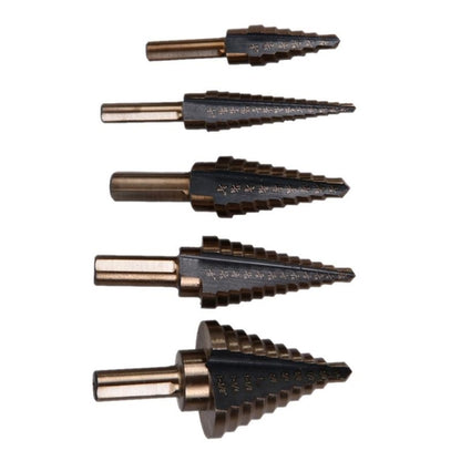 5-Piece HSS Cobalt Step Drill Bit Set – 50 Sizes, Multiple Hole