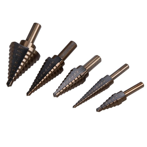 5-Piece HSS Cobalt Step Drill Bit Set – 50 Sizes, Multiple Hole