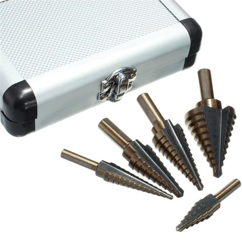 5-Piece HSS Cobalt Step Drill Bit Set – 50 Sizes, Multiple Hole