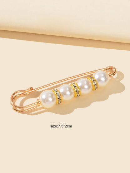 Pearl & Rhinestone Brooch – Decorative Sweater Shawl Clip & Safety Pin