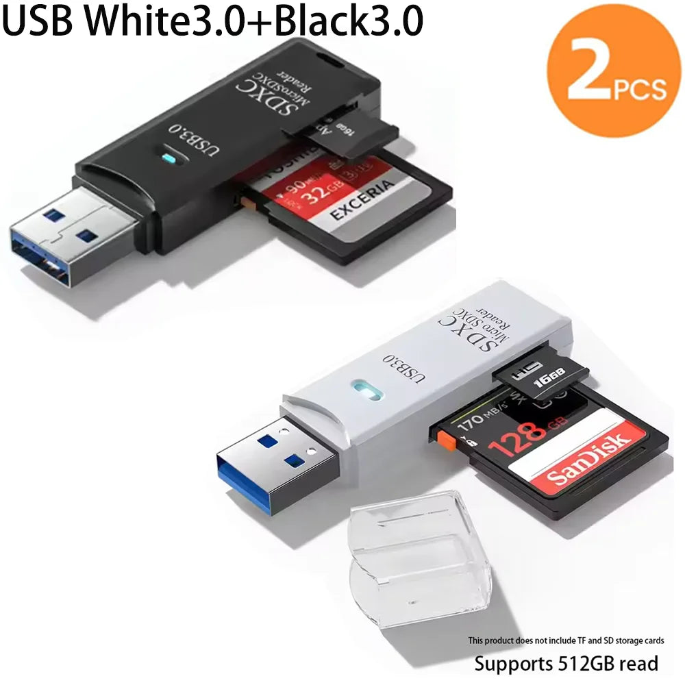 2-in-1 USB 3.0 Card Reader – MiniSD, TF & Flash Drive