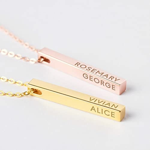 Personalised Mother Necklace – 4 Side Bar with Kids’ Names