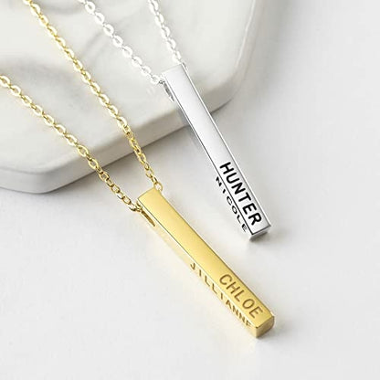 Personalised Mother Necklace – 4 Side Bar with Kids’ Names