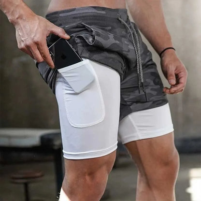Men's 2-in-1 Camo Running Shorts – Quick-Dry Gym Training Shorts