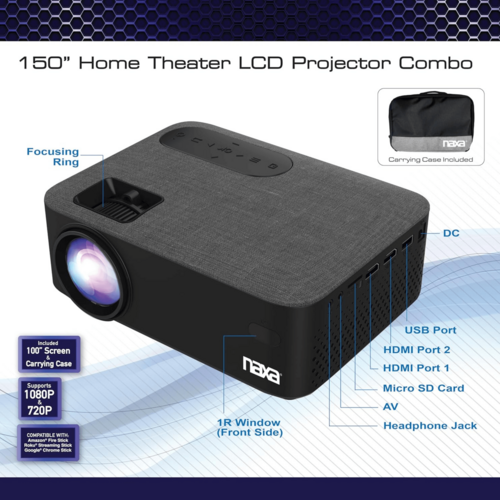 Naxa 150" Home Theater LCD Projector Combo – Refurbished