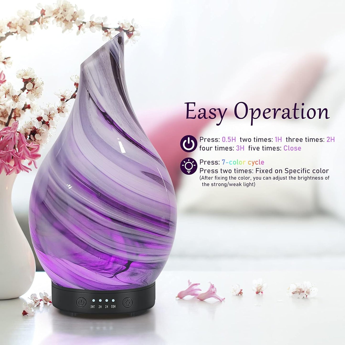 Aroma Essential Oil Diffuser 120ML Ultrasonic Humidifier with Handmade Glass, BPA-Free, Waterless Auto-Off Timer, Ideal for Home, Yoga, and Office Use