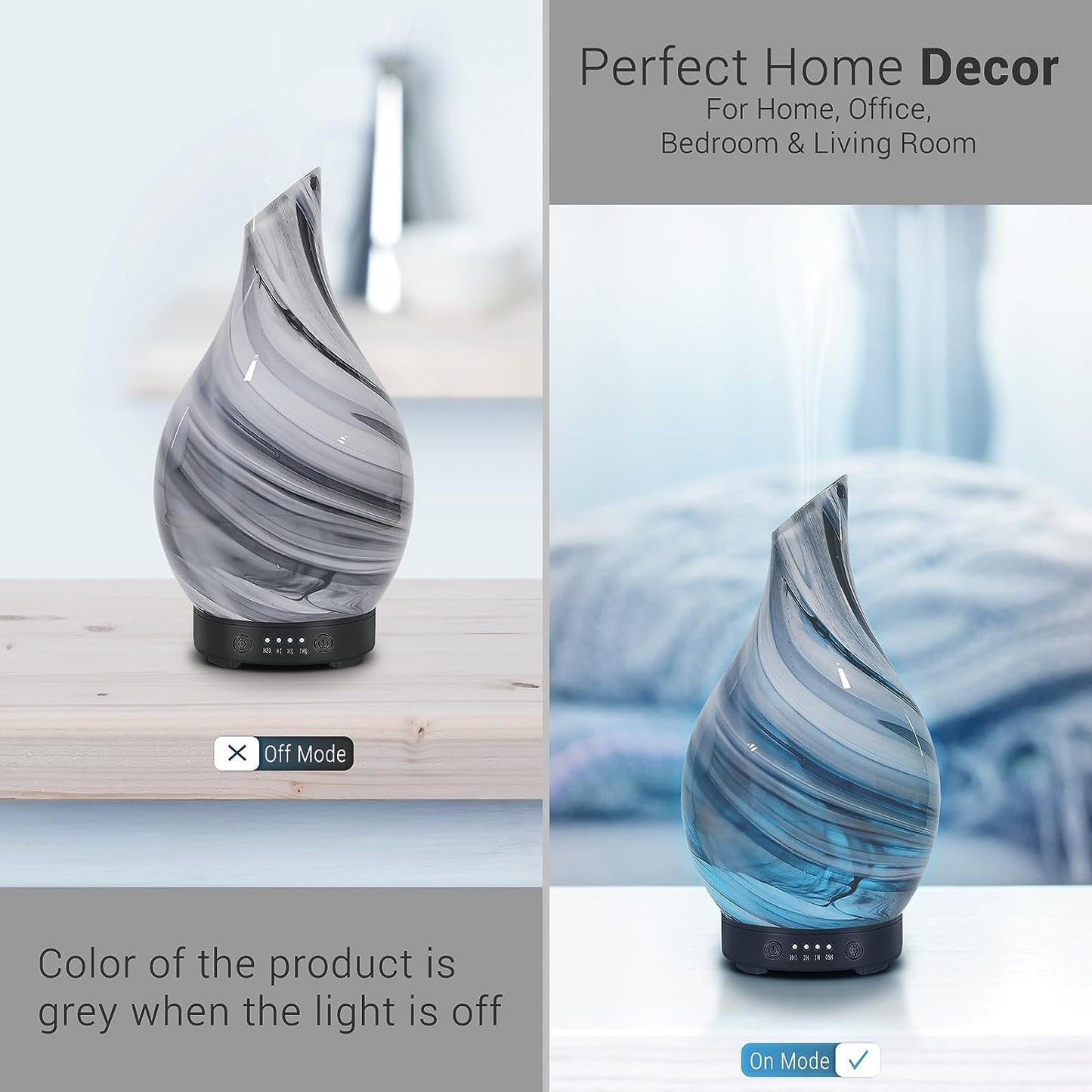 Aroma Essential Oil Diffuser 120ML Ultrasonic Humidifier with Handmade Glass, BPA-Free, Waterless Auto-Off Timer, Ideal for Home, Yoga, and Office Use
