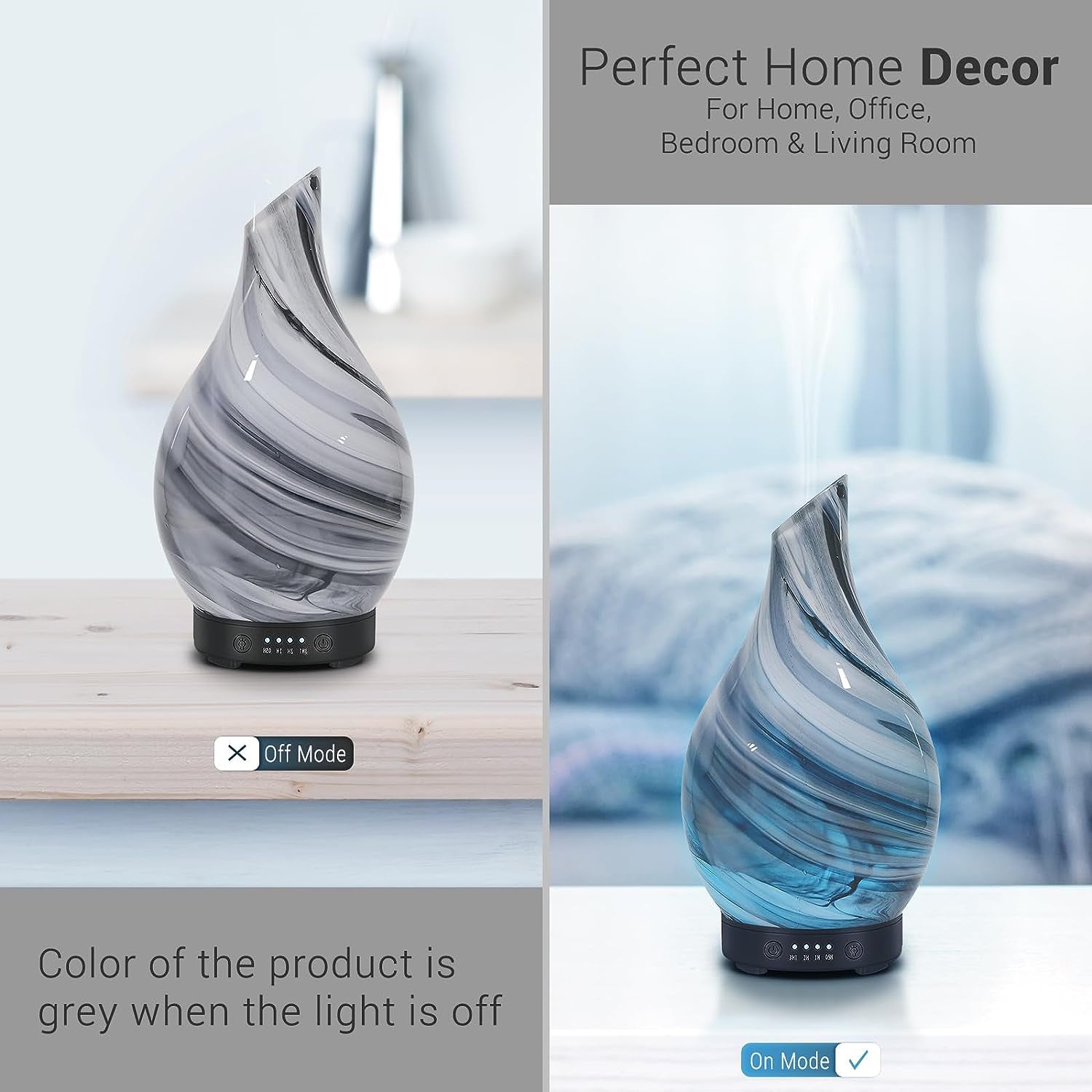 Aroma Essential Oil Diffuser 120ML Ultrasonic Humidifier with Handmade Glass, BPA-Free, Waterless Auto-Off Timer, Ideal for Home, Yoga, and Office Use