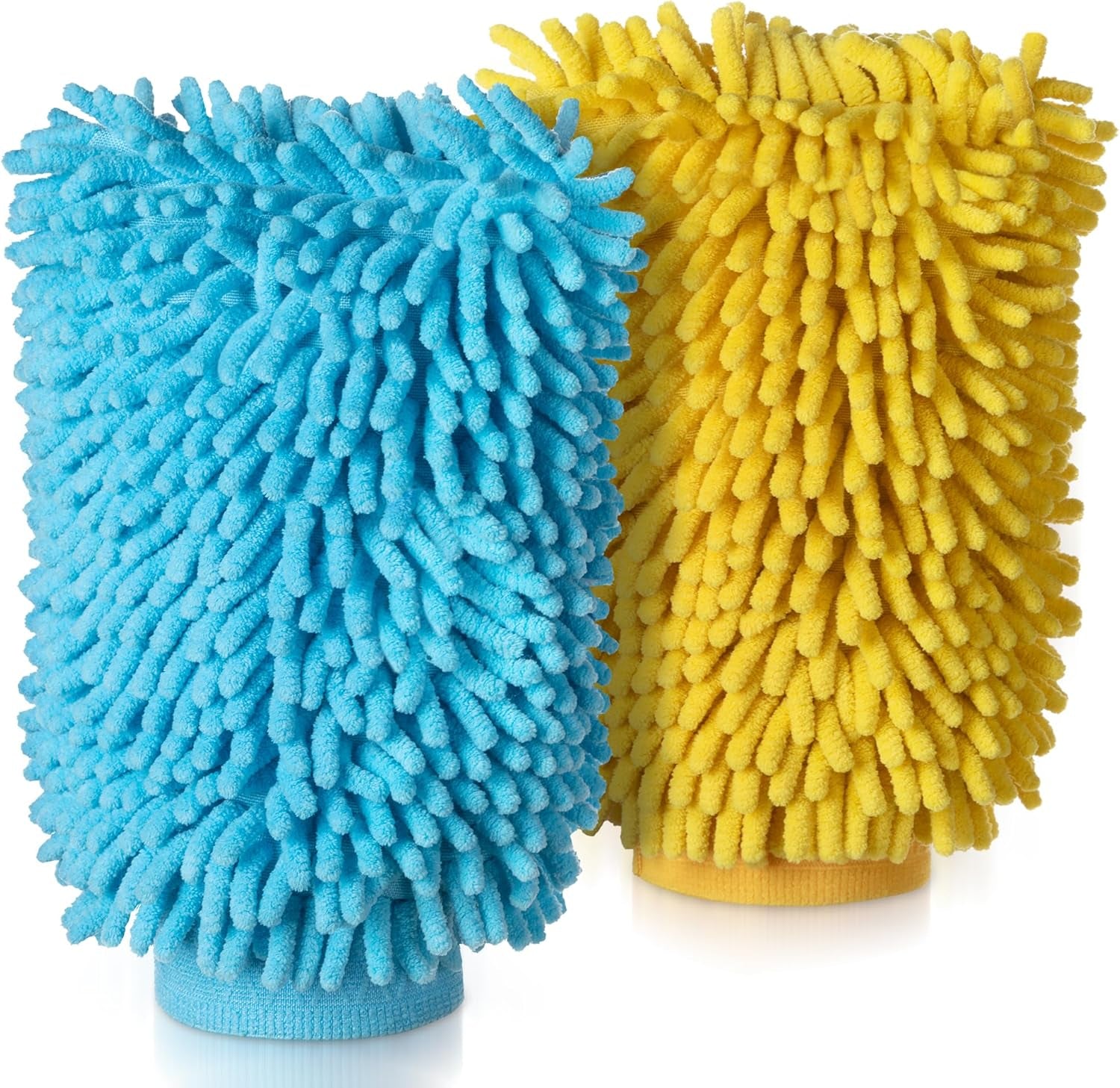 Premium Microfiber Car Wash Mitts, Set of 2, Blue and Yellow