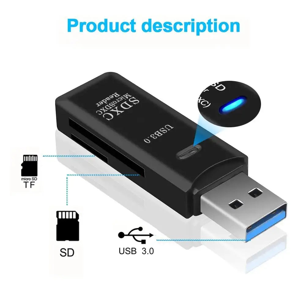 2-in-1 USB 3.0 Card Reader – MiniSD, TF & Flash Drive
