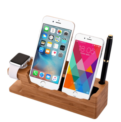 Dual Phone & Watch Holder – Bamboo Desk Organiser Stand