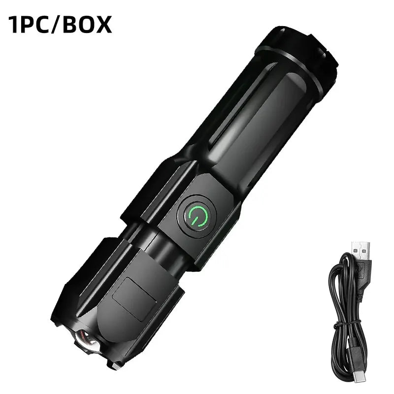 100,000 Lumen Rechargeable LED Flashlight – Waterproof Zoom Torch