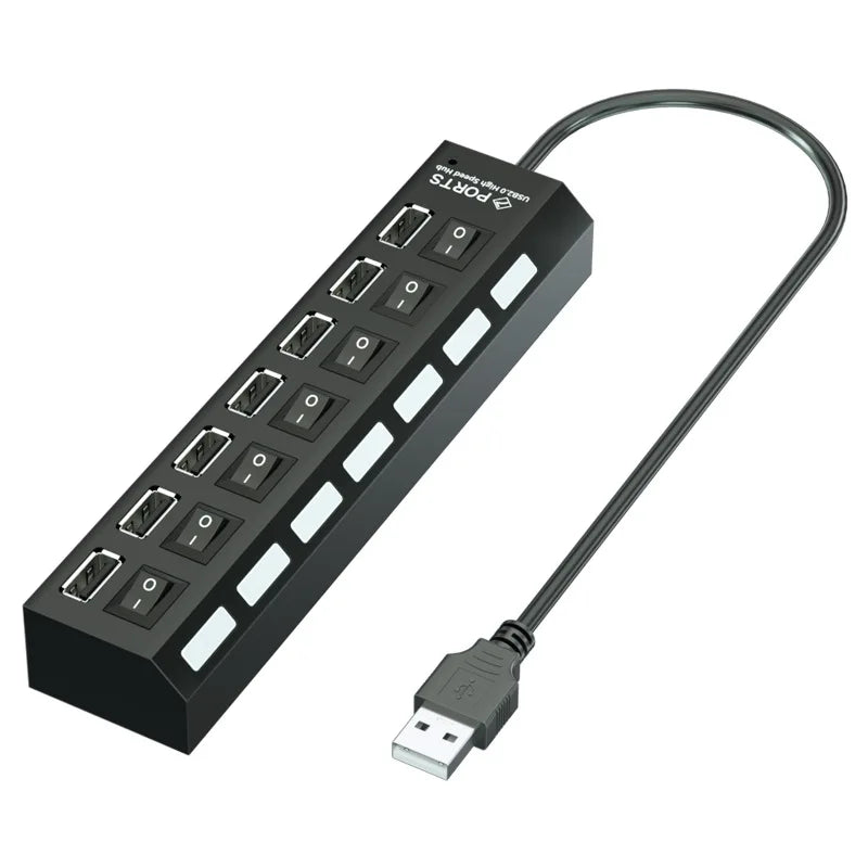 7-Port USB Hub with On/Off Switches & Power Adapter