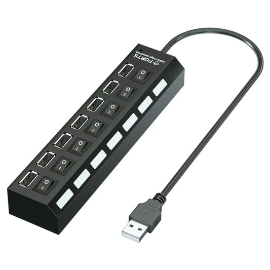 7-Port USB Hub with On/Off Switches & Power Adapter