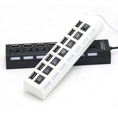 7-Port USB Hub with On/Off Switches & Power Adapter