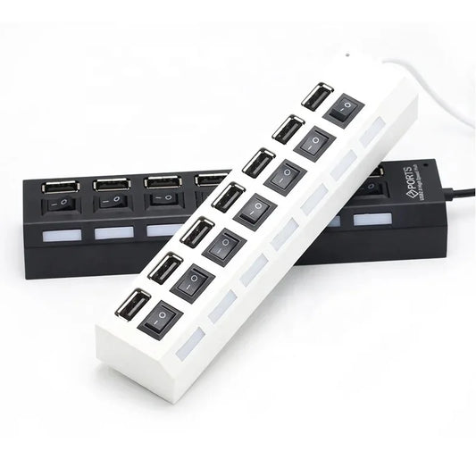 7-Port USB Hub with On/Off Switches & Power Adapter