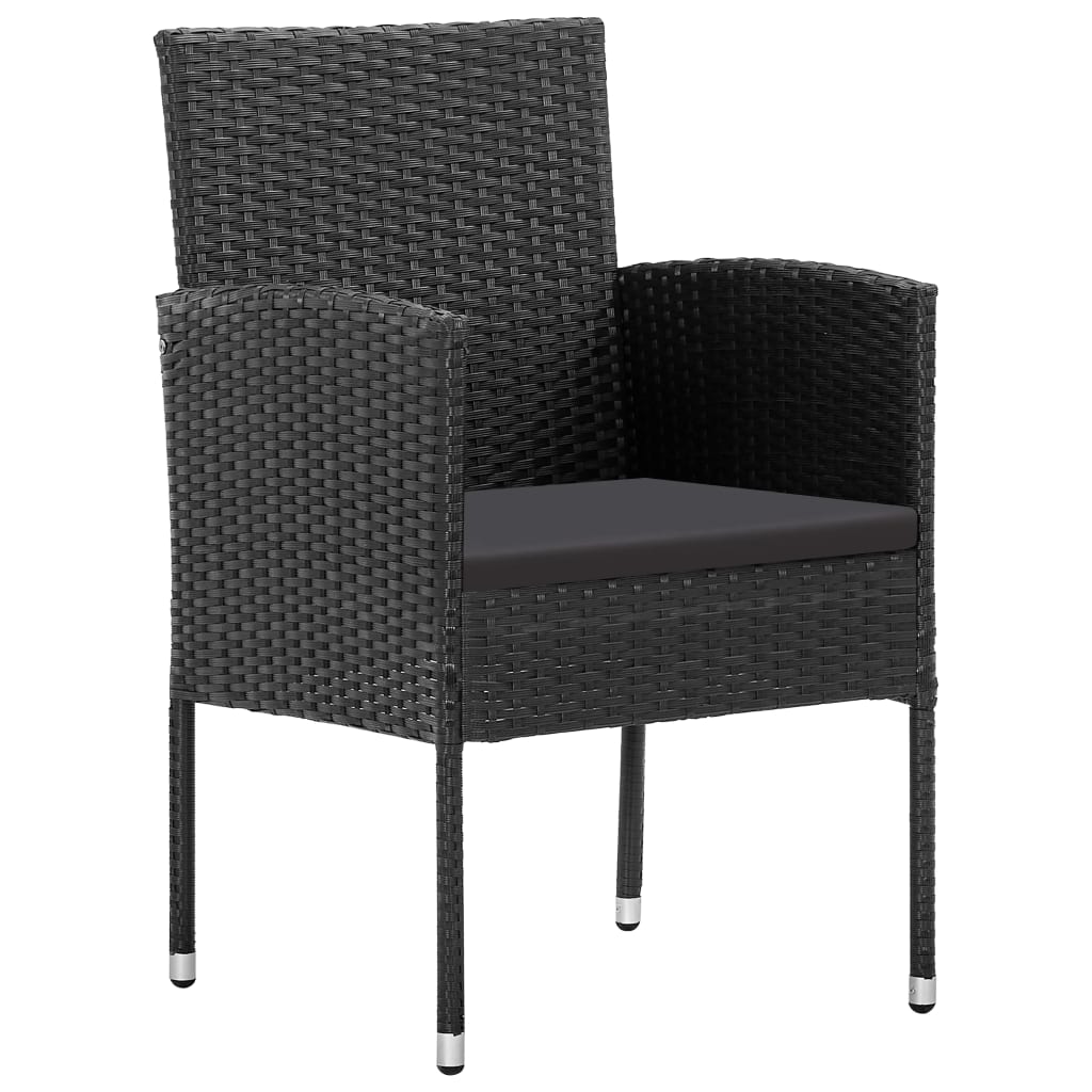NNEVL Garden Chairs with Black Cushions 4 pcs Black Poly Rattan-1
