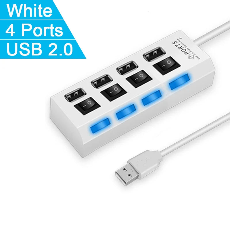 7-Port USB Hub with On/Off Switches & Power Adapter