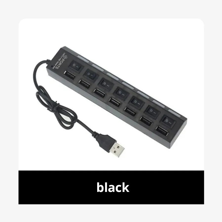 7-Port USB Hub with On/Off Switches & Power Adapter