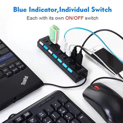 7-Port USB Hub with On/Off Switches & Power Adapter