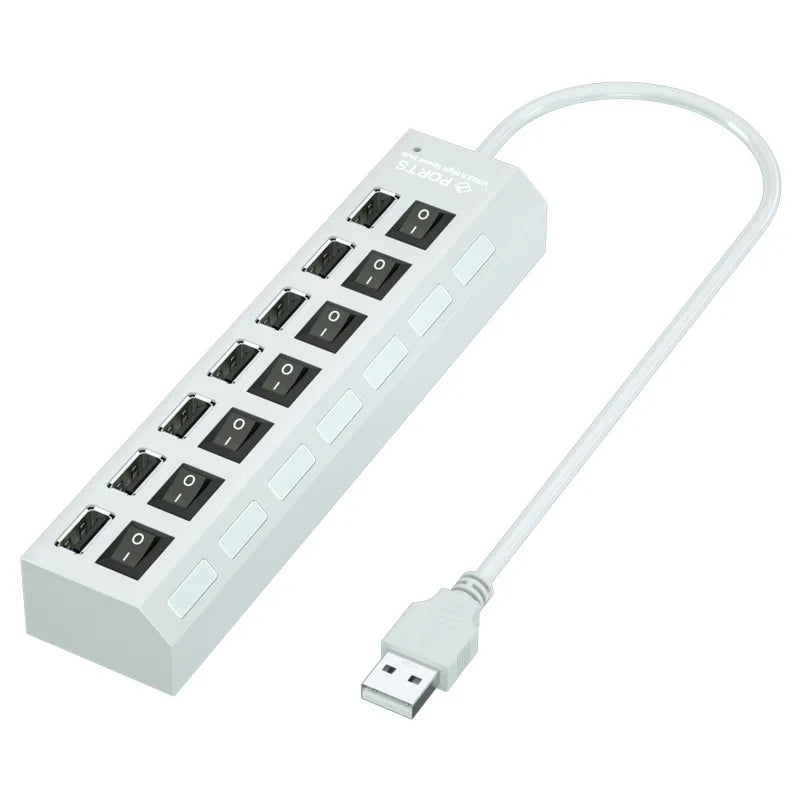7-Port USB Hub with On/Off Switches & Power Adapter