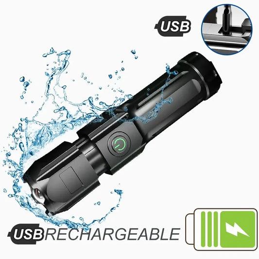 100,000 Lumen Rechargeable LED Flashlight – Waterproof Zoom Torch
