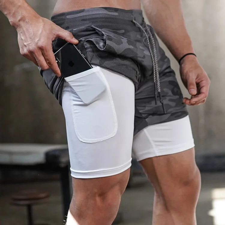 Men's 2-in-1 Camo Running Shorts – Quick-Dry Gym Training Shorts